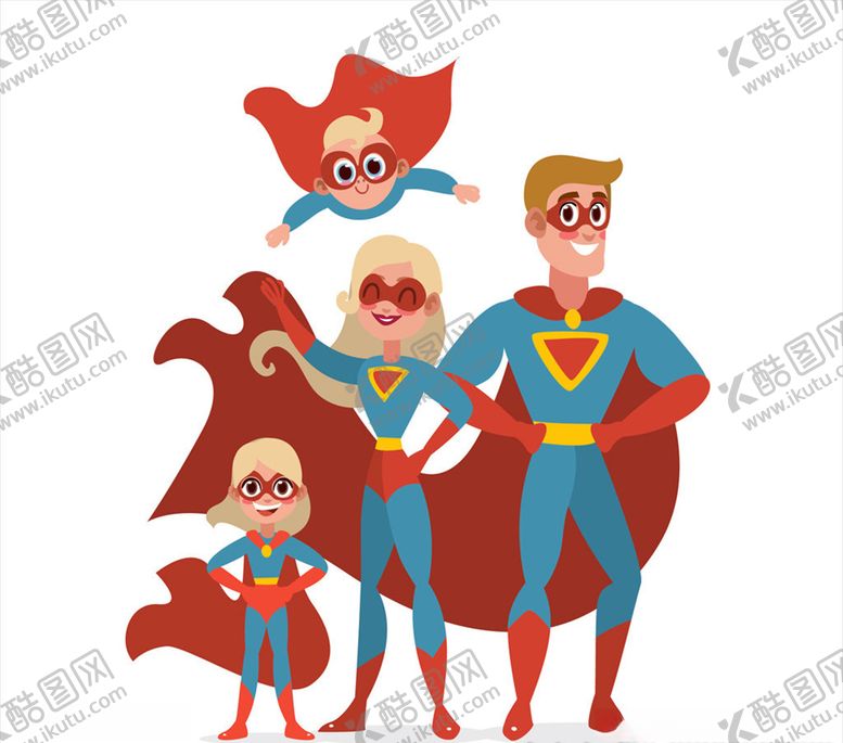 编号：90962010091400024412【酷图网】源文件下载-卡通超人四口之家矢量图