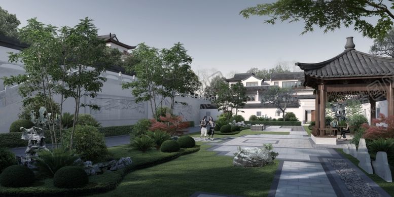 编号：56822304270713273202【酷图网】源文件下载-中式庭院园小区林景观效果图