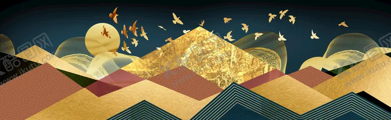 编号：56715310142031114512【酷图网】源文件下载-金色几何山水装饰画