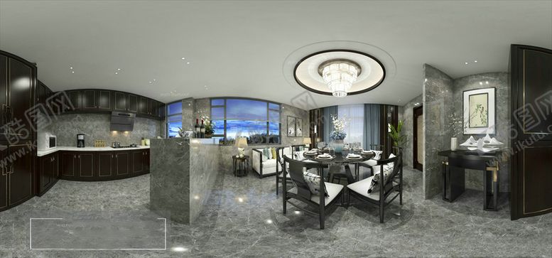 编号：42046009201746427664【酷图网】源文件下载-全景新中式厨房