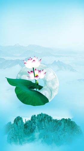 荷花插画海报图片植物唯美古风中国风