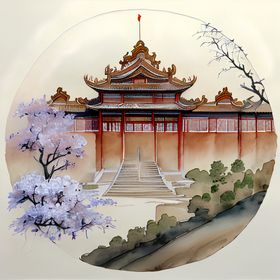 兔年舞狮国风建筑红色海报