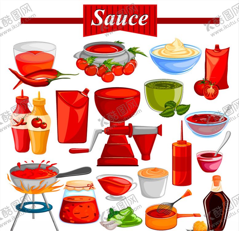 编号：42615511011523556696【酷图网】源文件下载-红色调料烧烤类矢量素材