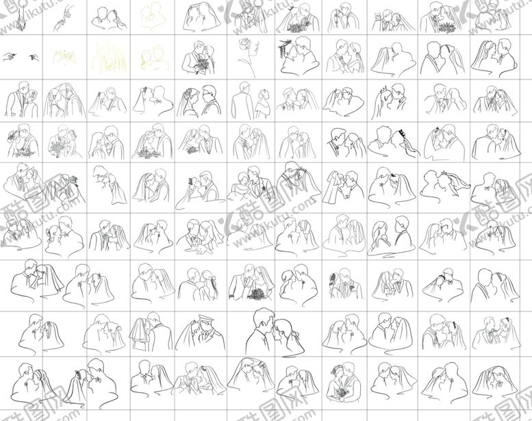 编号：96422804051059103602【酷图网】源文件下载-婚礼线条头像