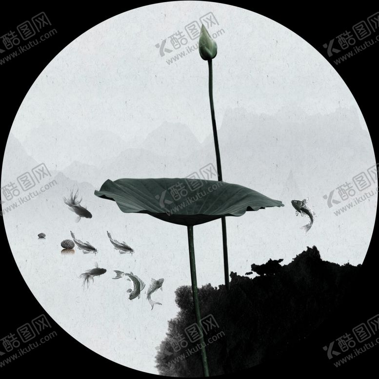 编号：68613307141812521046【酷图网】源文件下载-荷花圆形装饰画