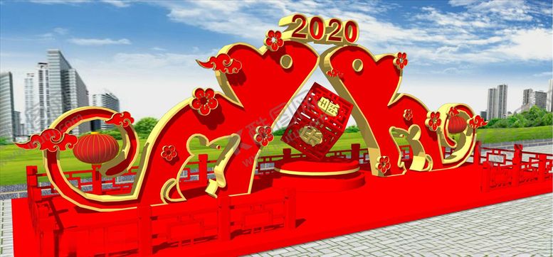 编号：32179009120254312446【酷图网】源文件下载-sketchup鼠年美陈模型