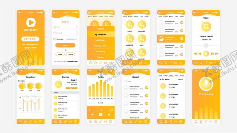 编号：80265609200304366633【酷图网】源文件下载-橙色系APP界面设计