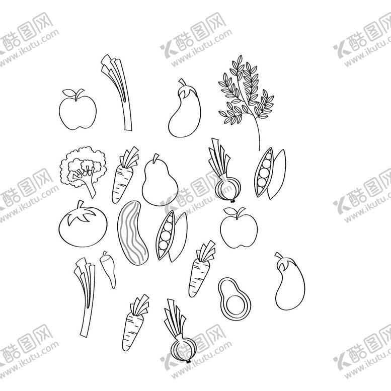 编号：70315602220552335354【酷图网】源文件下载-手绘水果蔬菜矢量图