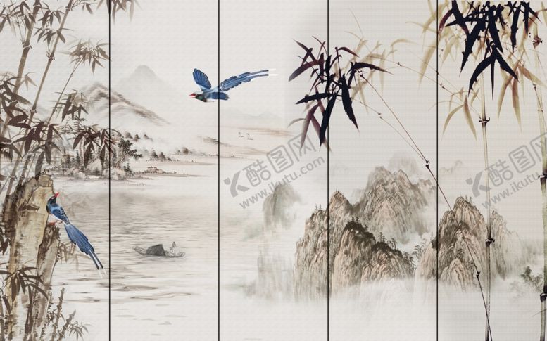 编号：31285509262307072407【酷图网】源文件下载-江南竹子国画客厅沙发背景墙