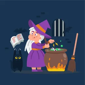 卡通魔女人物巫法万圣节