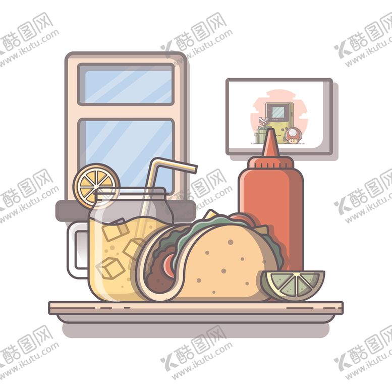 编号：72252906280618157227【酷图网】源文件下载-咖啡机与饼干牛奶卷饼插画