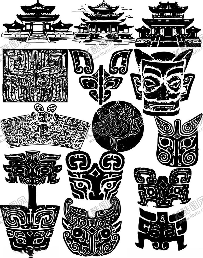 编号：62399211021615209409【酷图网】源文件下载-传统中式图案与面具集合