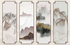 中式花鸟屏风装饰画
