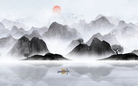 新中式水墨山水背景