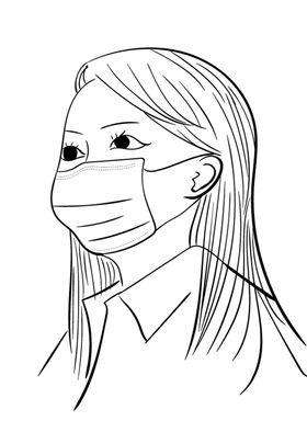 女士佩戴口罩线稿图