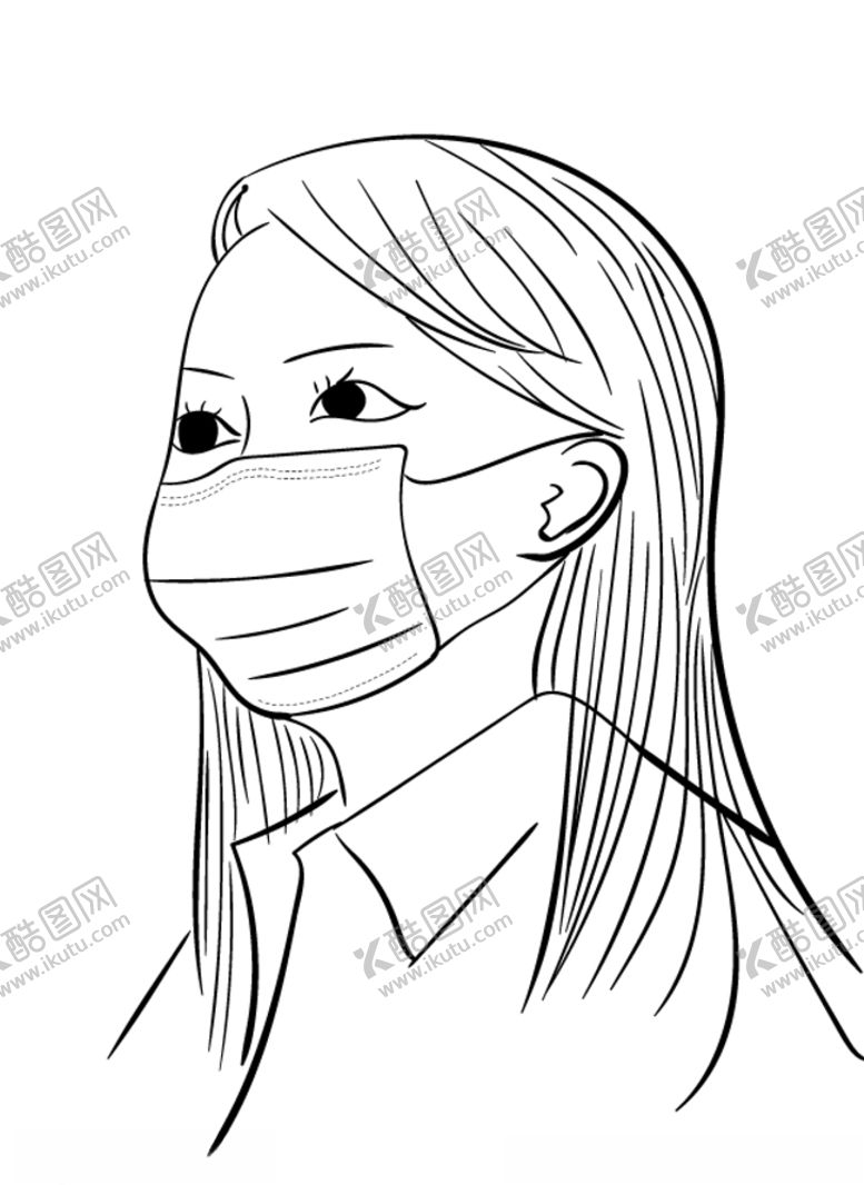 编号：19554609221314258844【酷图网】源文件下载-女士佩戴口罩线稿图