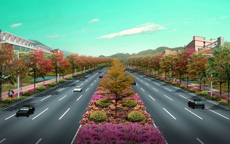 编号：46331706300937079506【酷图网】源文件下载-道路绿化景观效果图