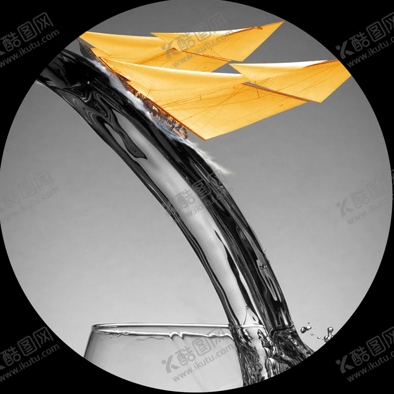 编号：52071410081300556243【酷图网】源文件下载-黑白酒杯金色帆船圆形挂画装饰画