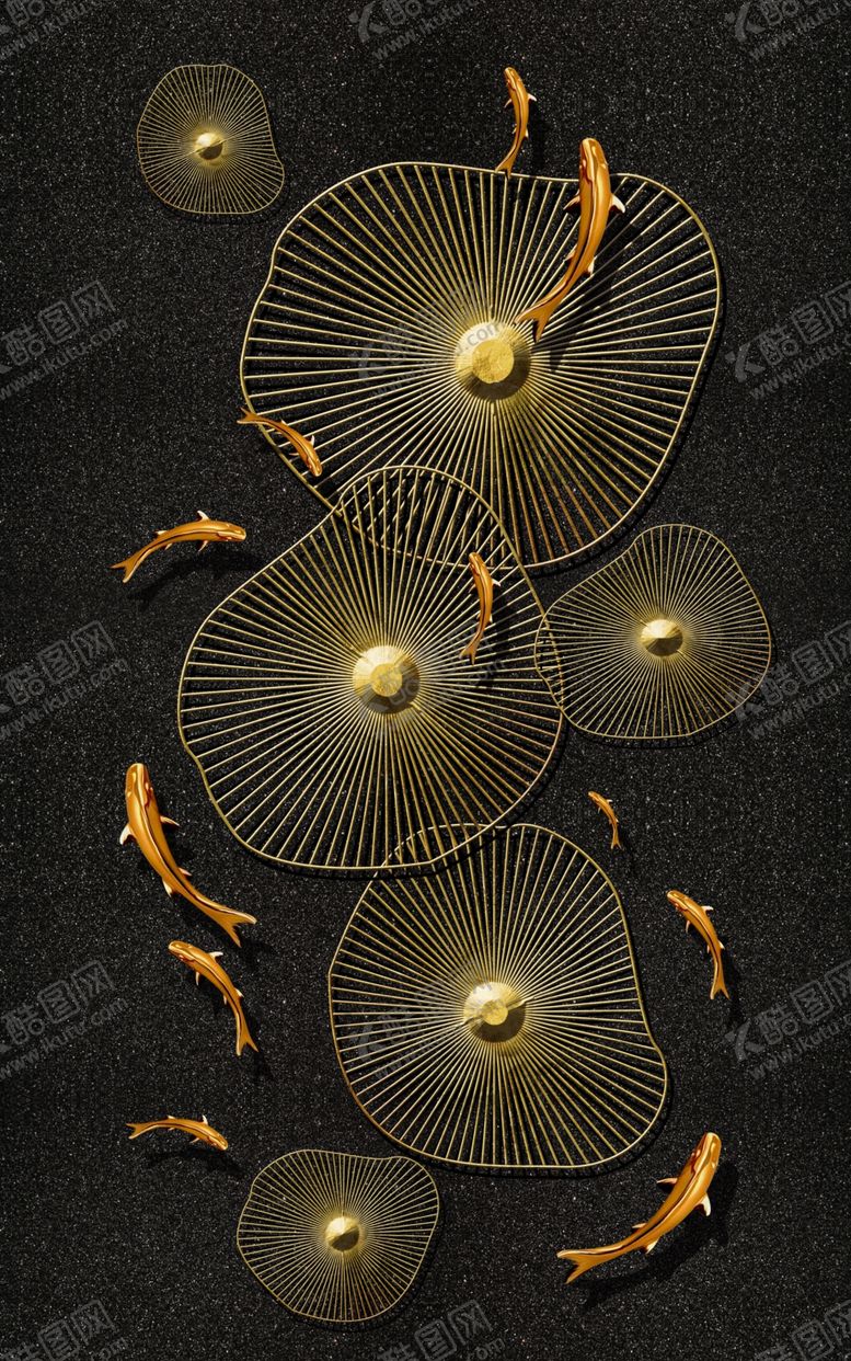 编号：92131209290219352967【酷图网】源文件下载-浮雕花蜘蛛网九鱼玄关图