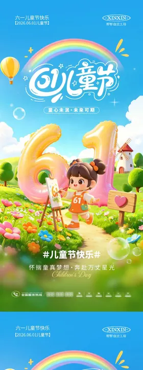 地产六一儿童节卡通海报