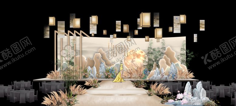 编号：53076104150607014797【酷图网】源文件下载-新中式香槟婚礼舞台背景