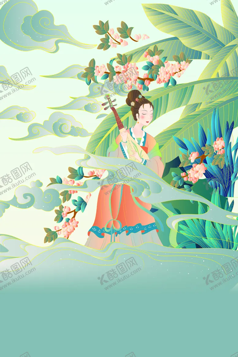 编号：36459709112255165726【酷图网】源文件下载-国潮风海报背景中国风飞天女