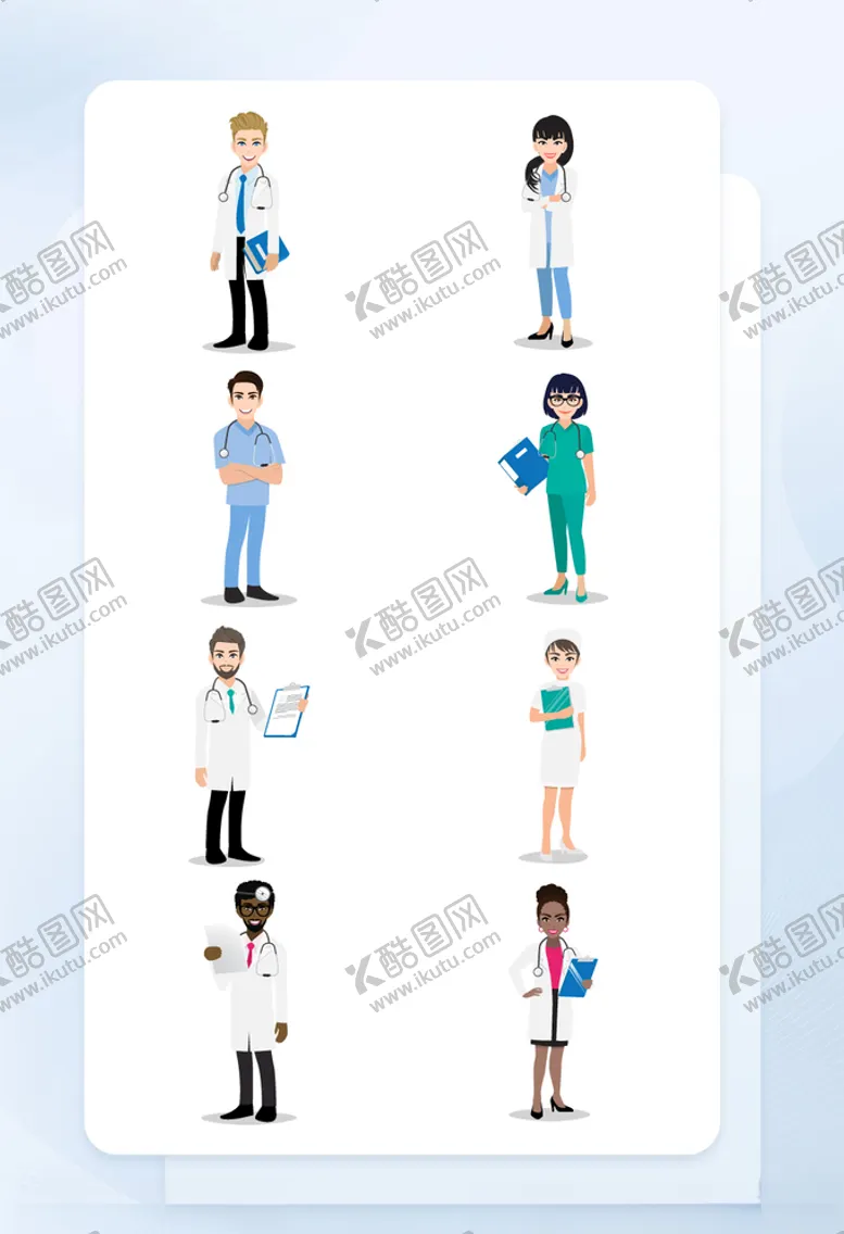 编号：55778604191054567793【酷图网】源文件下载-蓝绿色医疗医护人物矢量插画图标