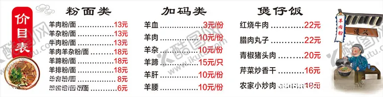 编号：85307912100918388595【酷图网】源文件下载-粉面店价目表