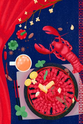 手绘美食海报图片主营养快餐小龙虾