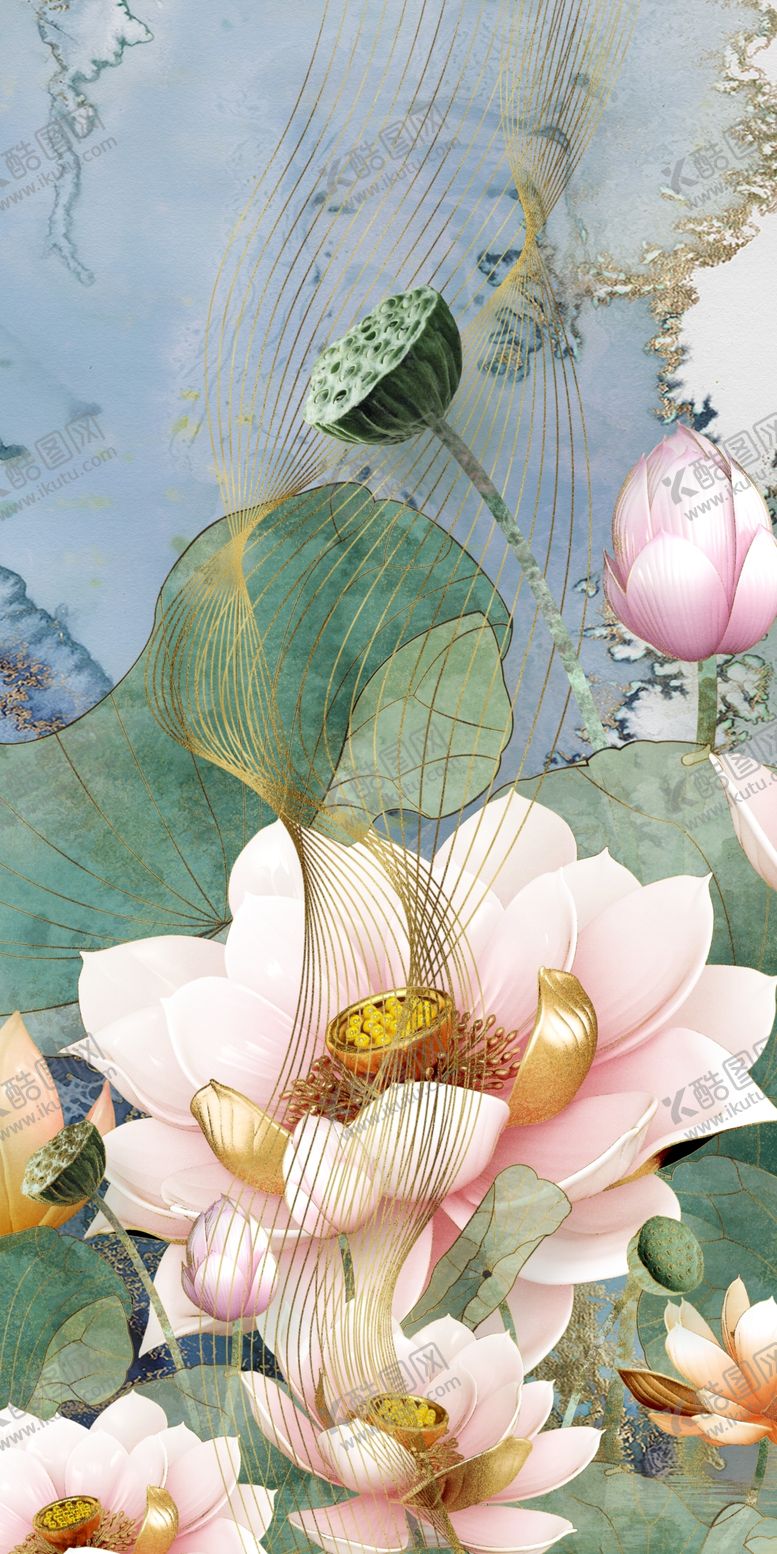 编号：71095309172143558860【酷图网】源文件下载-淡雅荷花玄关画