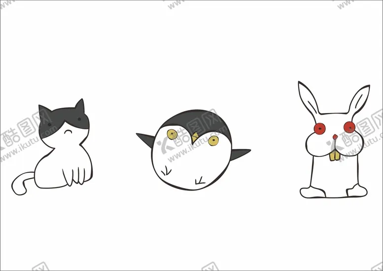 编号：07386509240702234132【酷图网】源文件下载-小猫企鹅小兔