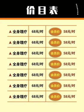 按摩价目表