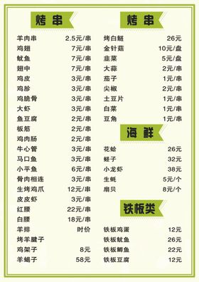 烧烤菜单
