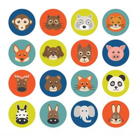 可爱动物圆形图标集合