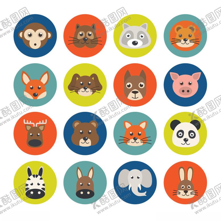 编号：80153804011332535539【酷图网】源文件下载-可爱动物圆形图标集合