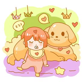女孩和小狗插画