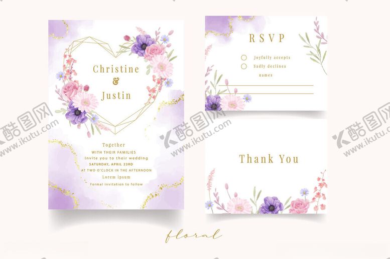 编号：23794710282234532018【酷图网】源文件下载-浪漫花卉婚礼请柬设计