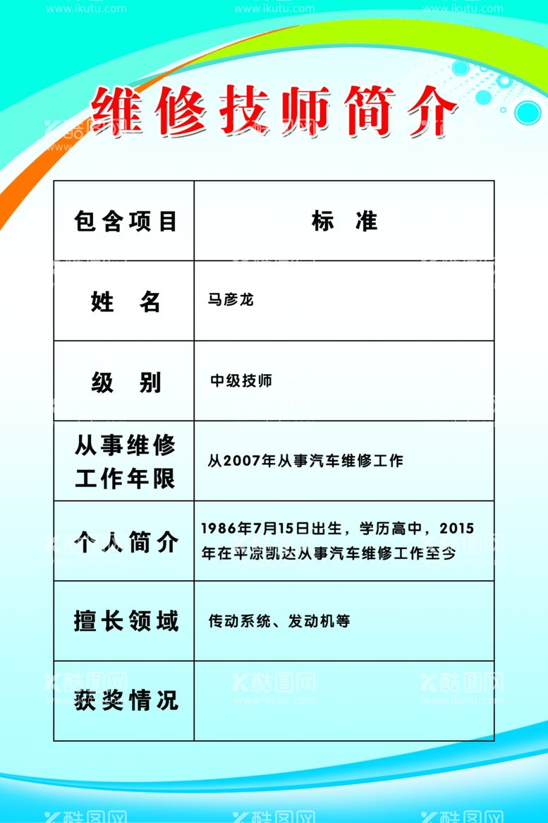 编号：95809711291704413743【酷图网】源文件下载-维修技师简介