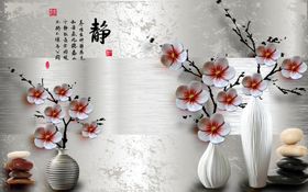 中式树枝梅花蝴蝶3d立体背景墙