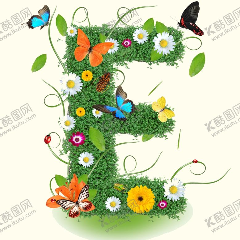 编号：85179809281144384086【酷图网】源文件下载-精美植物花朵字母设计E