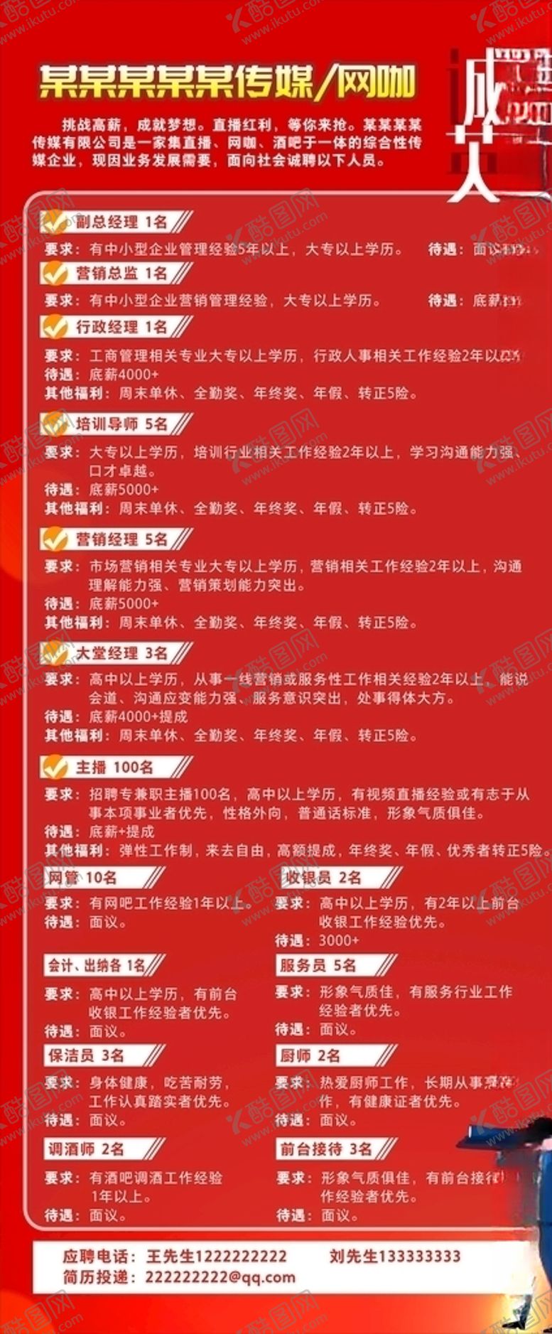 编号：99635904180051104142【酷图网】源文件下载-传媒网咖招聘展架