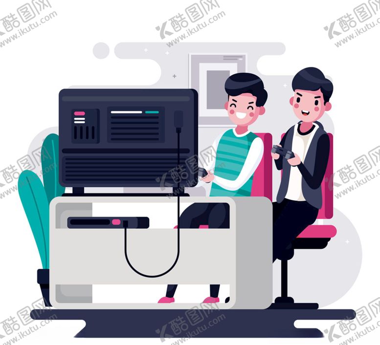编号：33855607041334015661【酷图网】源文件下载-创意打游戏的2个男孩矢量图