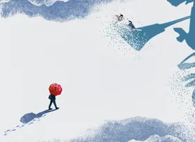 简约背景水墨画抽像海浪打伞