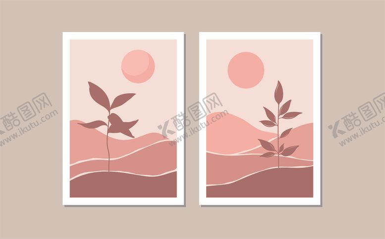 编号：83396910062332507622【酷图网】源文件下载-双幅简约植物风景插画