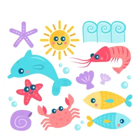 海洋生物卡通底动鱼类动