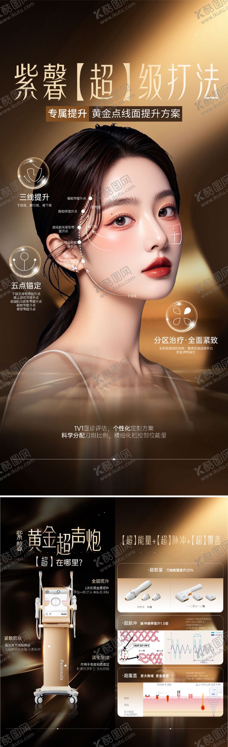 编号：19019912210302216304【酷图网】源文件下载-医美黄金超声炮海报