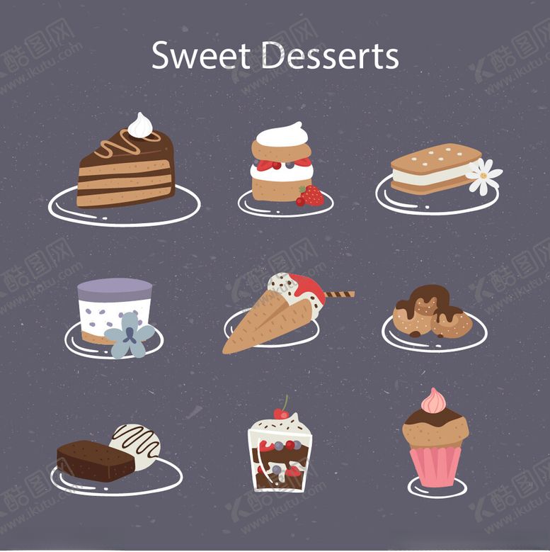 编号：76986812192100186056【酷图网】源文件下载-甜美多样的精致甜点集合