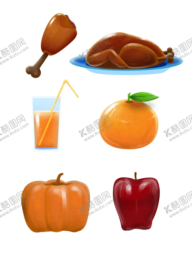 编号：46917809200921155567【酷图网】源文件下载-感恩节矢量元素鸡腿饮料