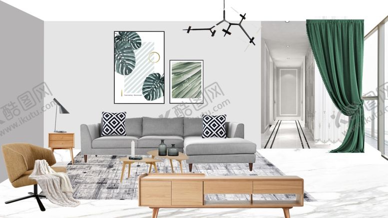 编号：26425909290304499940【酷图网】源文件下载-清新客厅软装效果图