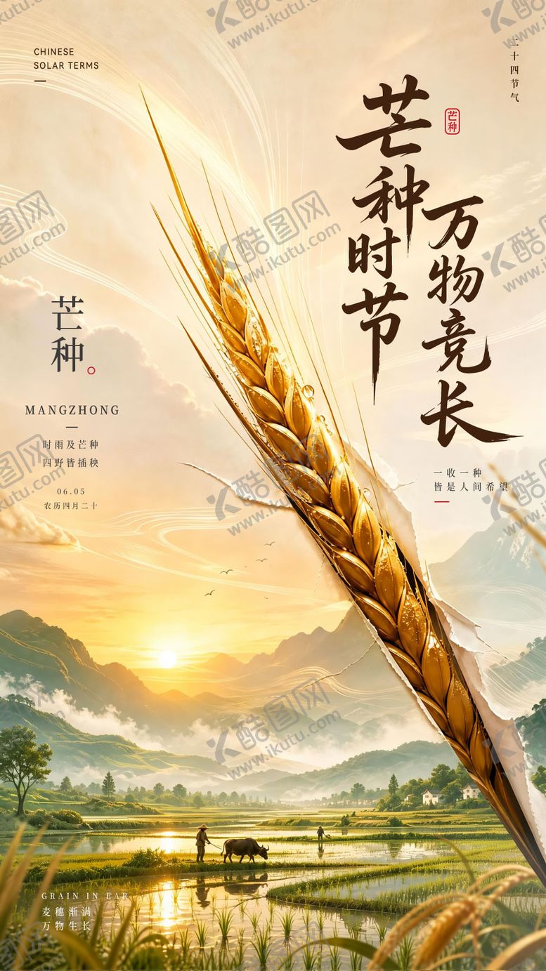 编号：18798005302355575564【酷图网】源文件下载-国风写实风芒种节气海报